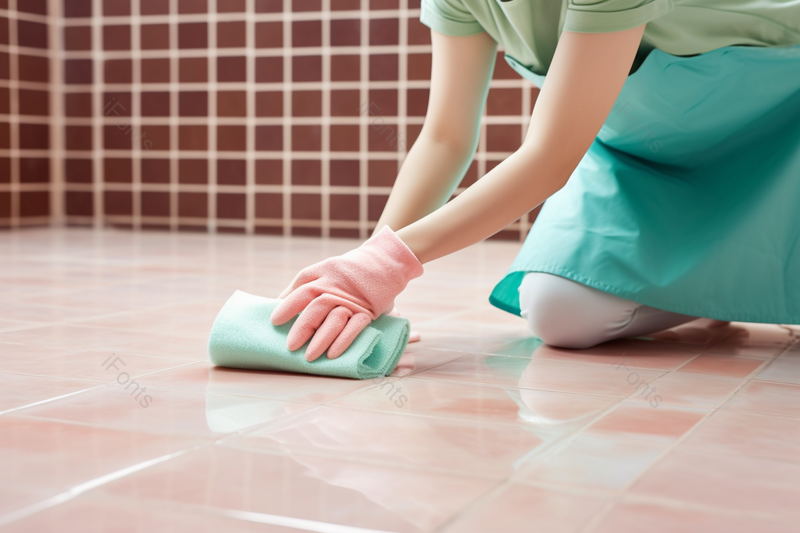 蓝色工装家政瓷砖清洁粉色手套动作细,高清,摄影图,摄影图片,图片大全,摄影图免费下载